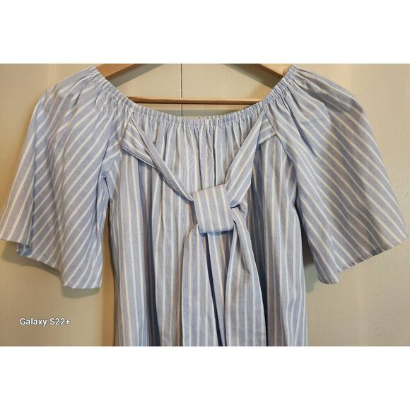 +13 Carole Christian blue n white stripe  blouse with front tie NWT - Picture 2 of 9